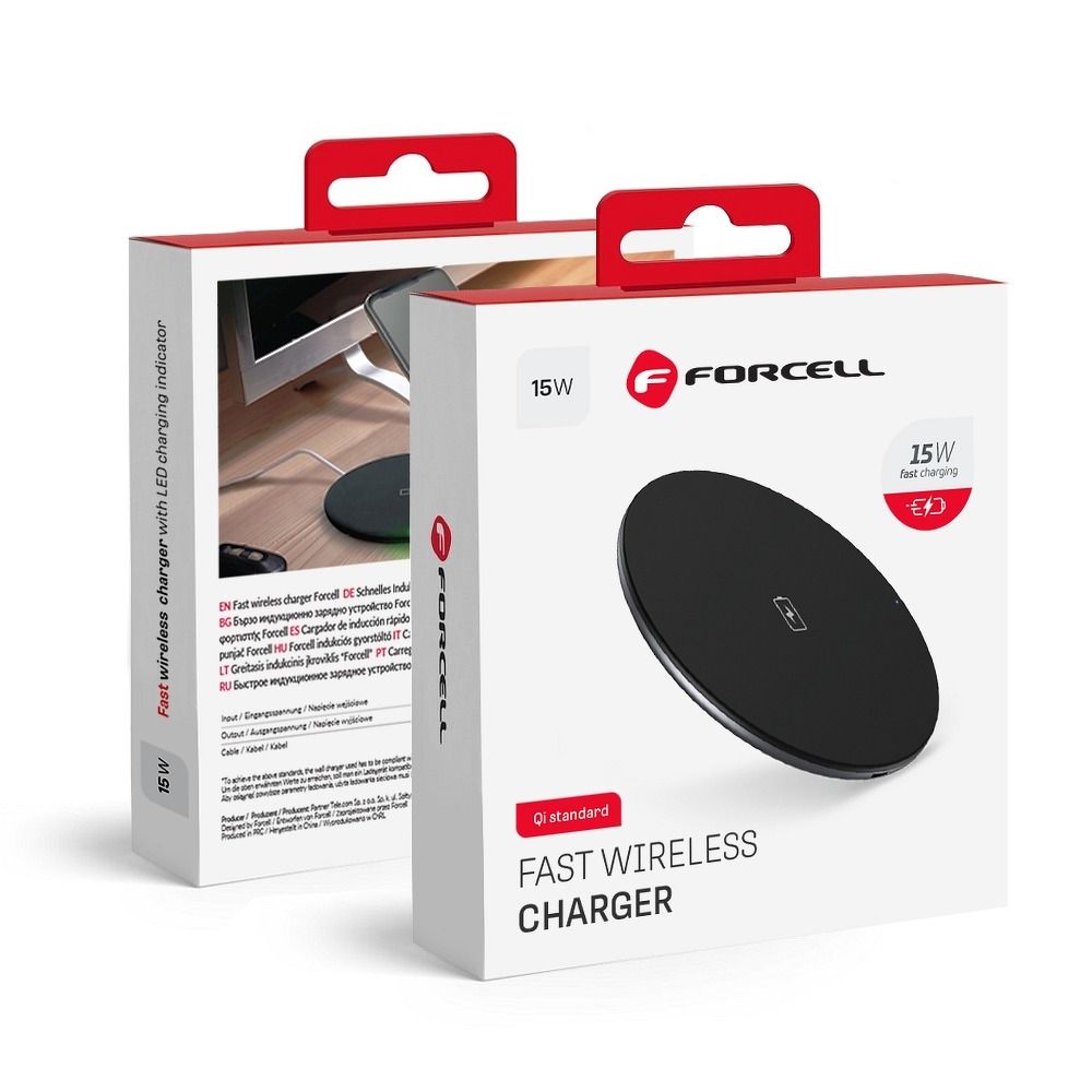 Ładowarka indukcyjna Forcell QC 15W + kabel USB C do USB A czarna